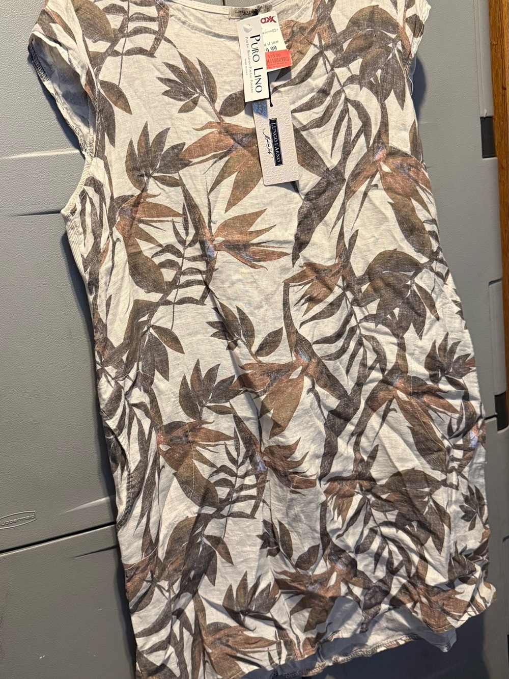 Piazza Italia Cream Leaf-Print Midi Dress - Brown Leaf Pattern